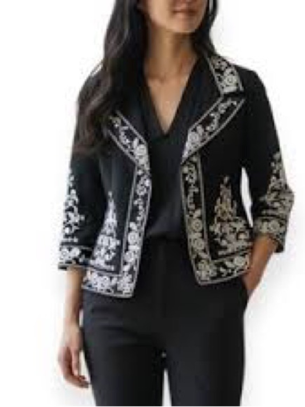 Black Embroidered Floral Blazer by Tristan and Iseut - Picture 2 of 8